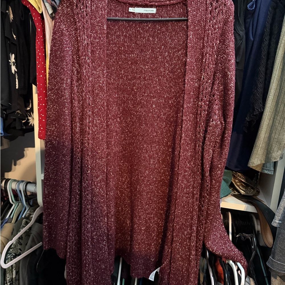 Maurices Burgundy Open-Front Cardigan
